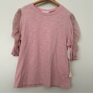 Love & Piece puff sleeve lace top pink NwT XL